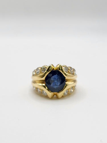 Bague 49.5 Bague Saphir et diamants en or jaune 58 Facettes