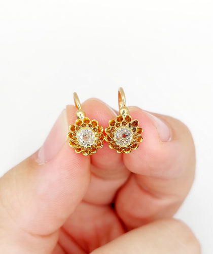 Boucles d'oreilles Dormeuses victorienne or roses 18k et 0,60 carats diamants tailles ancienne(circa 1890) 58 Facettes A05775