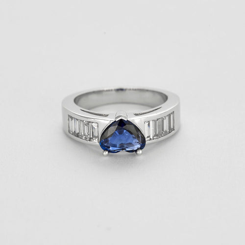 Bague 53 Bague jonc or gris, saphir et diamants 58 Facettes EB2