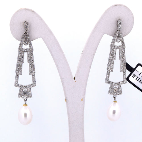 Boucles d'oreilles Boucles d'oreilles Art Déco en or blanc avec perles et diamants 58 Facettes