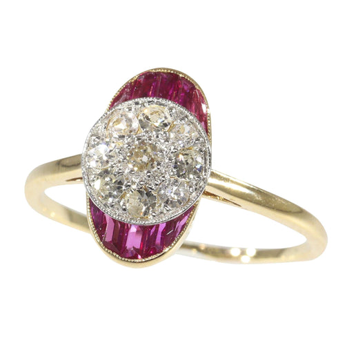 Bague 58 Bague de fiançailles Art déco vintage en diamant et rubis 58 Facettes 22237-0168