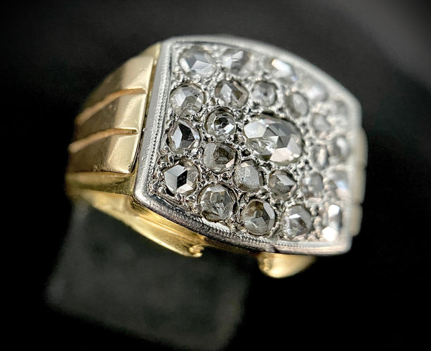 Bague 58 Bague modèle Tank d'époque 1940/50 deux ors diamants 58 Facettes