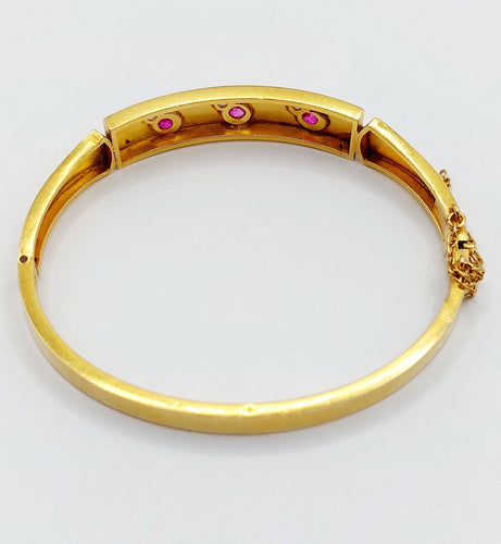Bracelet Bracelet jonc antique or jaune décoré d'abeilles orné de rubis et de diamants taille roses (circa 1890) 58 Facettes A04772