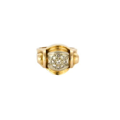Bague 52.5 Bague type tank en or jaune et or gris, diamants 58 Facettes SBR17542
