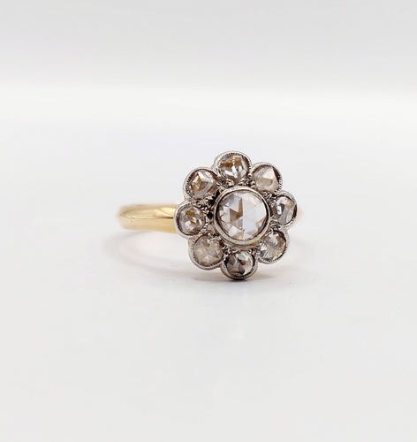 Bague 51 Bague marguerite antique en or 18k et platine, diamants taille rose 58 Facettes A06414