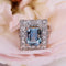 Bague aigue-marine rectangulaire et diamants