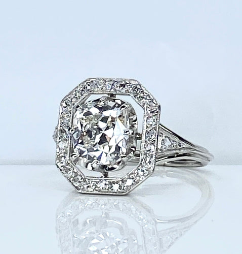 Bague 49 Bague platine Art Déco diamant coussin 1,51 carat 58 Facettes AB605