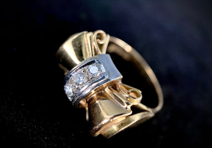 Bague 55 Bague modèle Tank d'époque 1940/50 deux ors diamants 58 Facettes