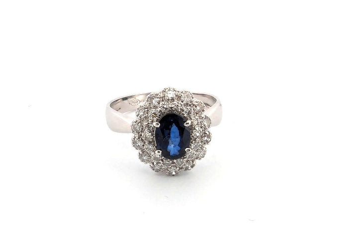 Bague 52 Bague en platine avec saphir central et diamants 58 Facettes