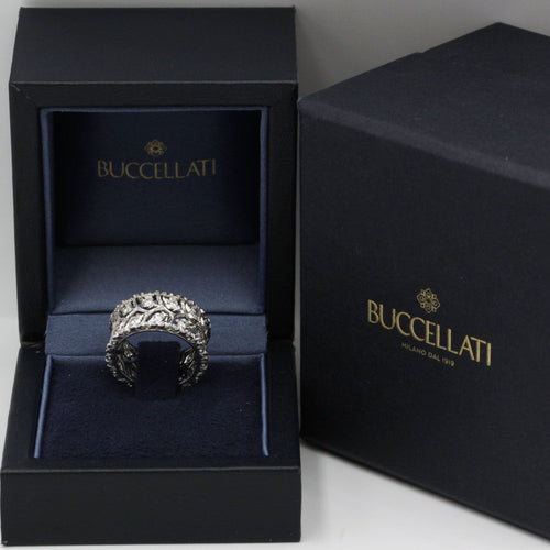 Bague 50 BUCCELLATI - Bague Eternelle Ramage Or Blanc Ciselé Diamants 58 Facettes 240318R