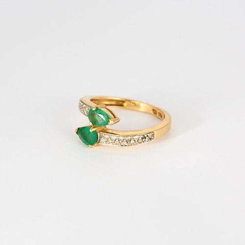 Bague 52 Bague Toi&Moi, or jaune, émeraudes et diamants 58 Facettes RL8