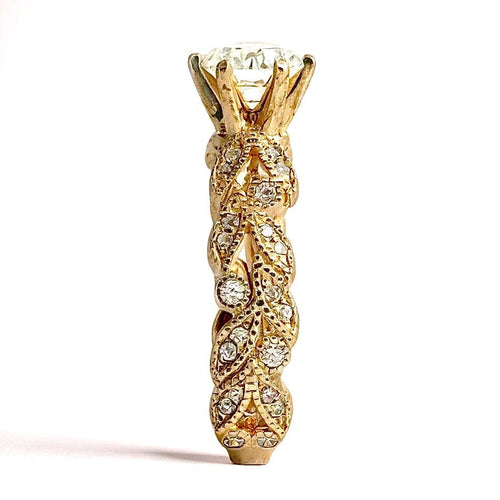 Bague 47 Solitaire en or jaune et diamants, feuilles de 58 Facettes