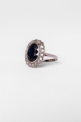 Bague 54 Bague Pompadour  en platine, saphir et diamants 58 Facettes