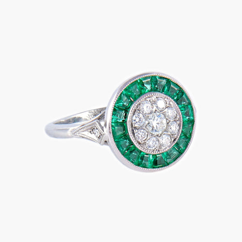 Bague 52 Bague style Art Déco Diamants Emeraudes 58 Facettes