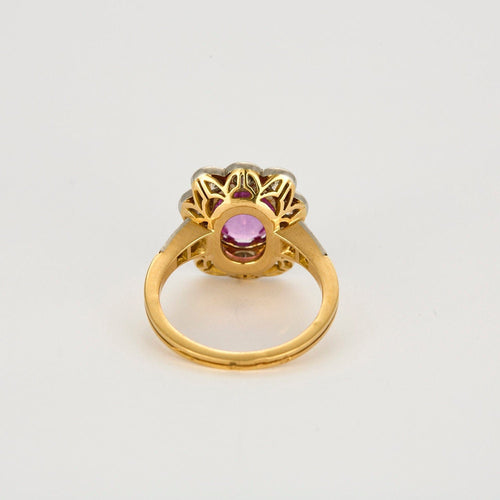 Bague Bague marguerite or jaune et platine, diamants et saphirs rose 58 Facettes