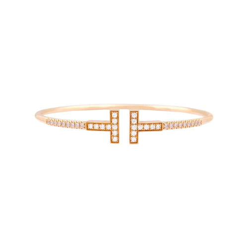 Bracelet Bracelet Tiffany "Wire Tiffany T" en or rose et diamants. 58 Facettes 34827