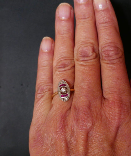 Bague 51.5 Bague Art Déco Diamants Et Rubis Calibrés 58 Facettes 852699