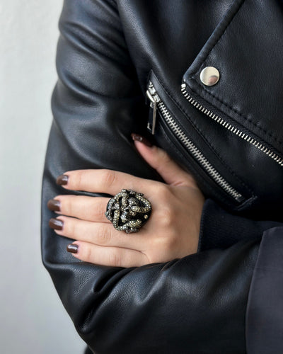 Bague 53 Bague Onyx diamants et émeraudes 58 Facettes 30443