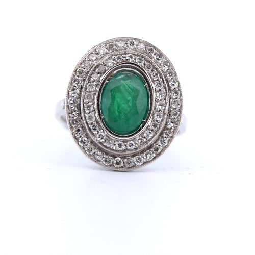 Bague 53 BAGUE en OR BLANC 18 KT - ÉMERAUDE et DIAMANTS ''ART DÉCO'' 58 Facettes