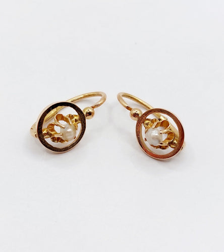 Boucles d'oreilles Dormeuses victoriennes or rose et perles (circa 1890) 58 Facettes A05887
