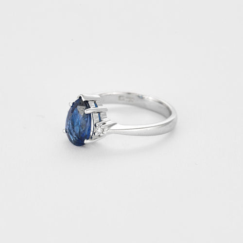 Bague 54 Solitaire or gris, saphir et diamants 58 Facettes 240628