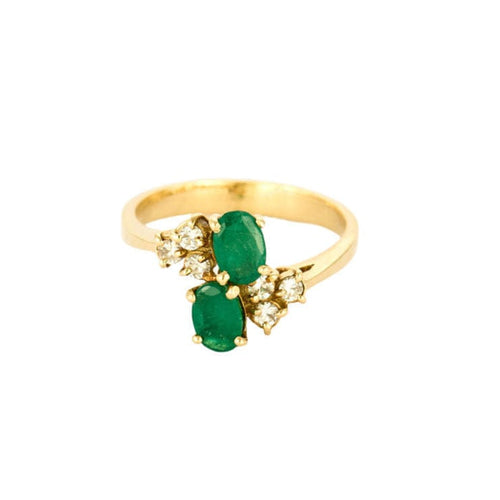 Bague 52 Bague toi et moi, or jaune et émeraudes, épaulées de diamants 58 Facettes THI02062