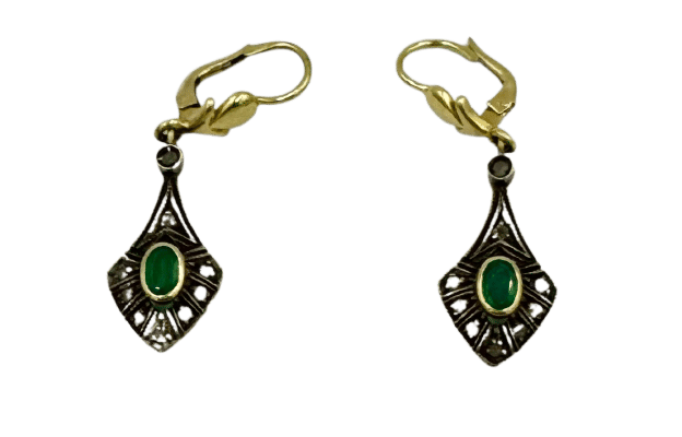 Boucles d'oreilles Boucles d’oreilles or jaune, platine, émeraude, diamants 58 Facettes