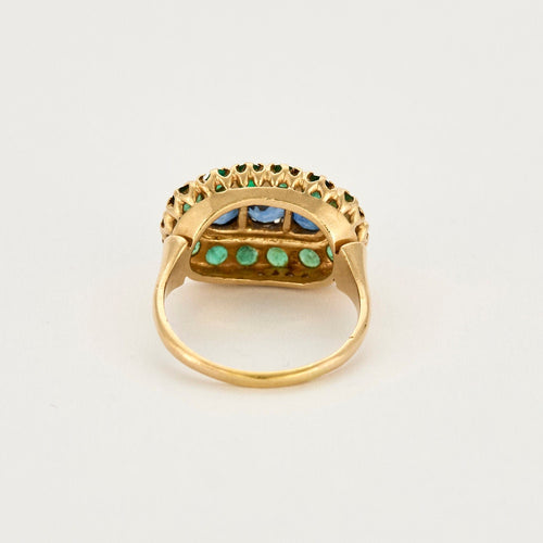 Bague 54.5 Bague or jaune, saphir, diamants et émeraudes 58 Facettes GU282