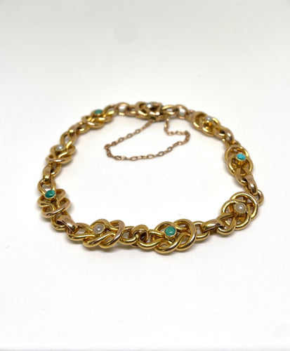 Bracelet Bracelet vintage or jaune, turquoises et perles fines 58 Facettes