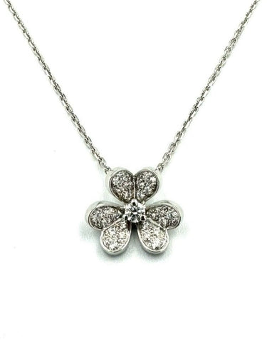 Collier VAN CLEEF & ARPELS. Collection "Mini Frivole", collier or blanc 18K et diamants (full set) 58 Facettes