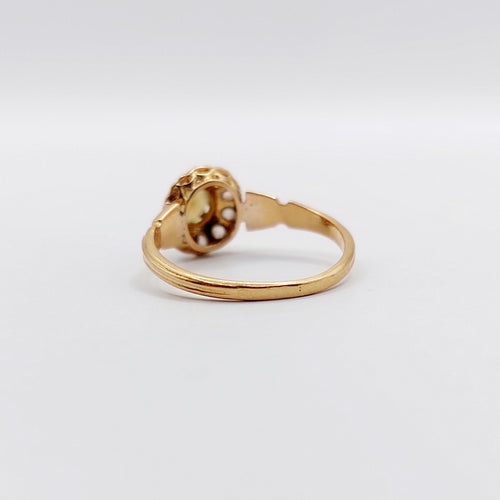 Bague 48.5 Bague marguerite antique or rose 18k perle et diamants taille roses (circa 1900) 58 Facettes A06176
