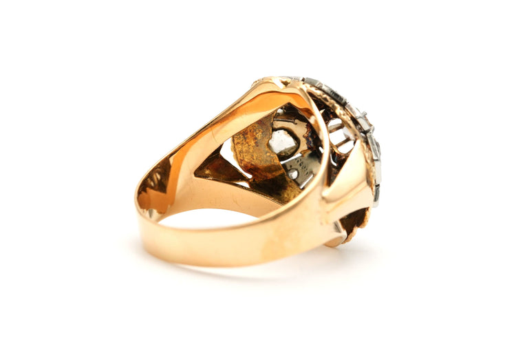 Bague Art Déco en or jaune et blanc 18 carats sertie de diamants "taille" rose