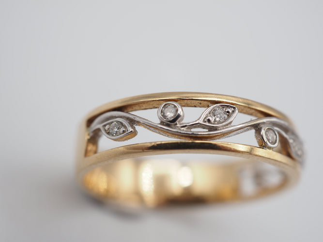 Bague 54 Bague or jaune diamant floral 58 Facettes