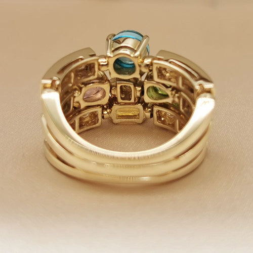 Bague BULGARI - Bague Allegra en or jaune, pierres de couleur et diamants 58 Facettes