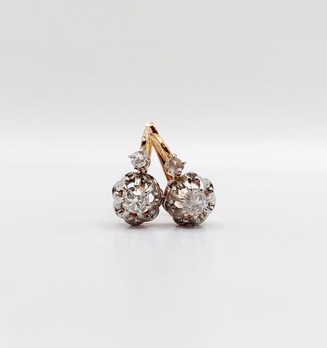 Boucles d'oreilles Dormeuses antique or rose 18k diamants tailles ancienne 0.30 carat (circa 1890) 58 Facettes A06163