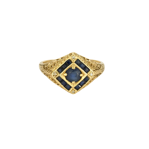 Bague 59 Bague en or jaune, saphirs et diamants 58 Facettes LAV1835