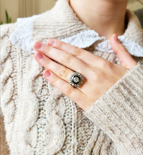 Bague 53 Bague or blanc 18k et Diamants anciens 58 Facettes