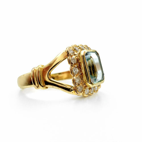 Bague 57 Bague en or avec aigue-marine naturelle et diamants 58 Facettes 50381