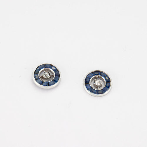 Boucles d'oreilles BOUCLES D'OREILLES SAPHIR ET DIAMANTS STYLE ART DÉCO ÉPOQUE 1940 58 Facettes Q22A - 587