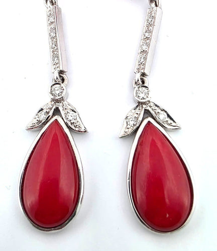 Boucles d'oreilles Boucles d'oreilles en or blanc avec corail et diamants, 1930 C 58 Facettes