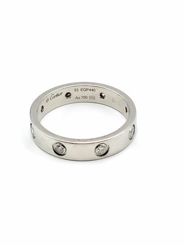 Bague 53 CARTIER - Alliance Love 4mm or blanc et diamants 58 Facettes