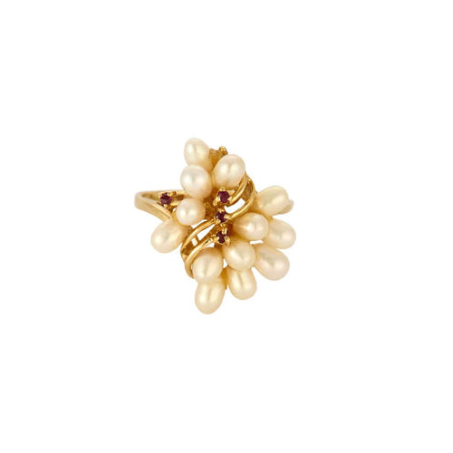 Bague 51,5 Bague or jaune, perles baroques et rubis 58 Facettes GU275