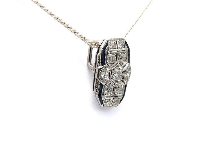 Pendentif Pendentif Art Déco en or blanc 18k et saphirs, diamants taille brillant 58 Facettes 23414