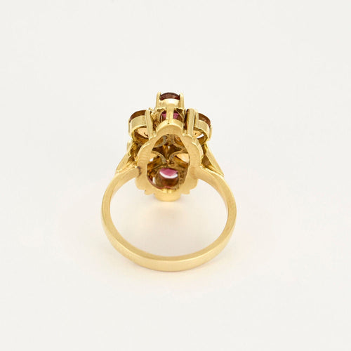 Elégante Bague cocktail  en or jaune, citrines et tourmalines