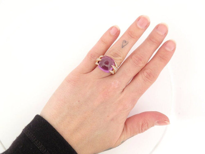 Bague 52 bague en or rose 18k 14gr t52 cabochon amethyste sertie 46 diamants 0.75 ct 58 Facettes 264003