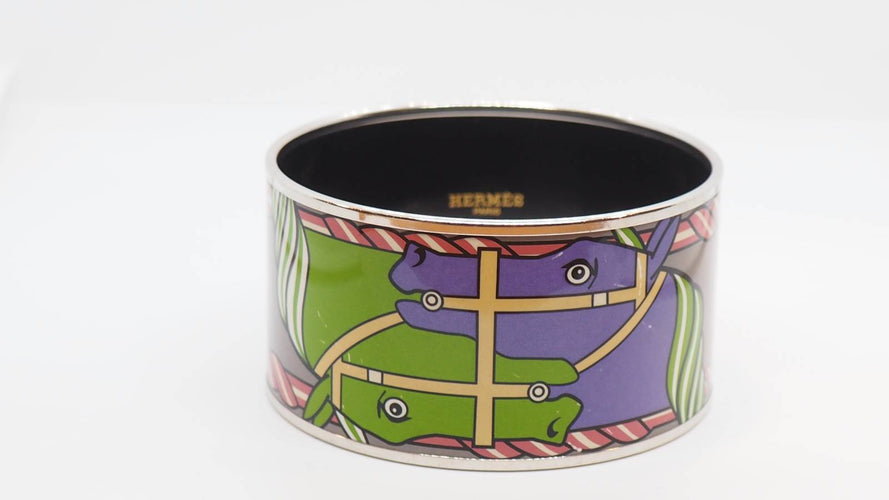 Bracelet Bracelet Hermès manchette en métal argenté émaillé - Ref 30191 58 Facettes