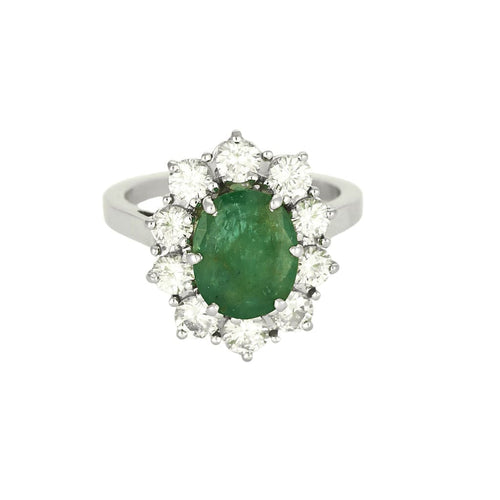 Bague 50 Bague marguerite en or blanc, émeraude et diamants 58 Facettes B250523