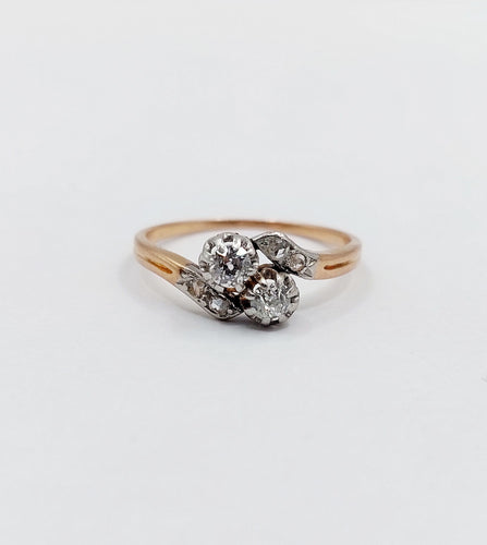 Bague toi et moi or rose, diamants taille ancienne (circa 1900) 58 Facettes A06235