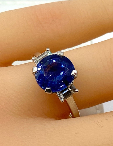 Bague 54 Bague en or blanc, superbe saphir 3,58 carats Ceylan non chauffé 58 Facettes AB385