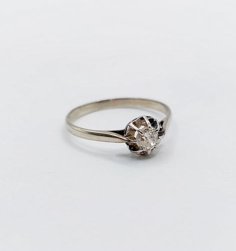 Bague 53 Bague solitaire Art Déco or blanc et platine, diamant taille ancienne 58 Facettes A05635